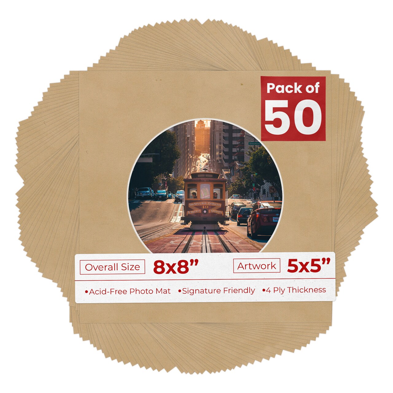 Beige Suede Mat Board for 8x8 Frames - Circle Opening for 5x5 Photos